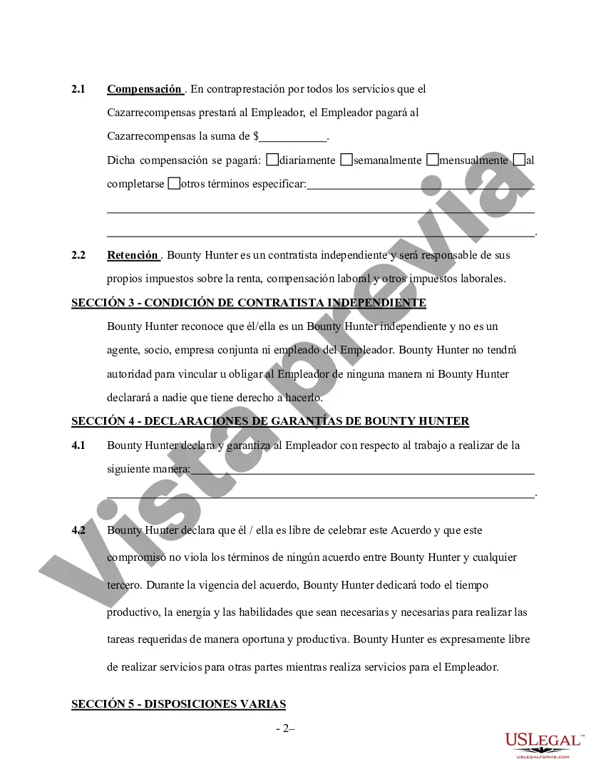 Preview Contrato de servicios de cazarrecompensas por cuenta propia