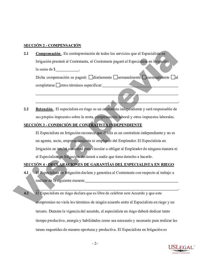 Preview Contrato de servicios de especialista en riego por cuenta propia