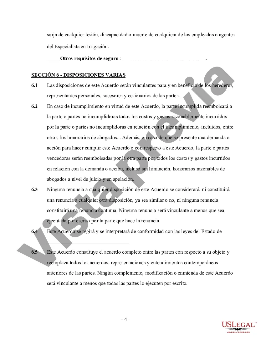 Preview Contrato de servicios de especialista en riego por cuenta propia
