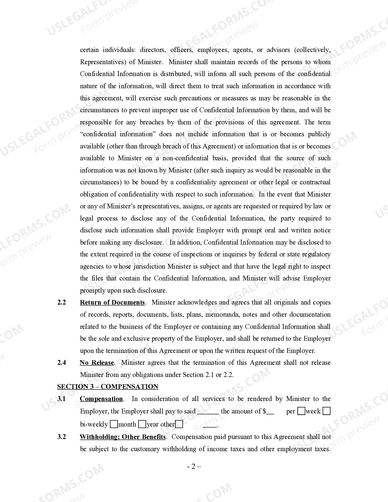 Preview Minister Agreement - Self-Employed Independent Contractor