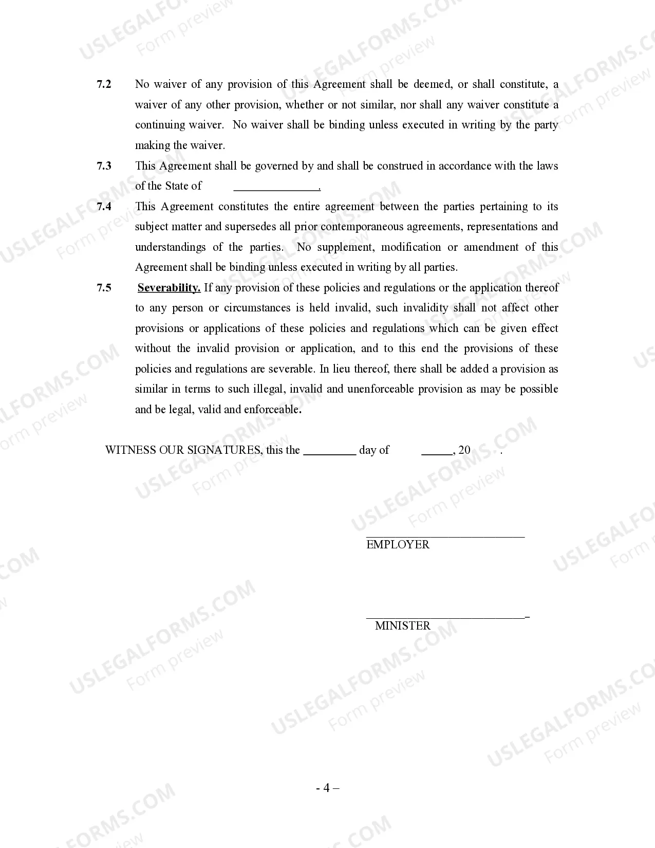 Preview Minister Agreement - Self-Employed Independent Contractor