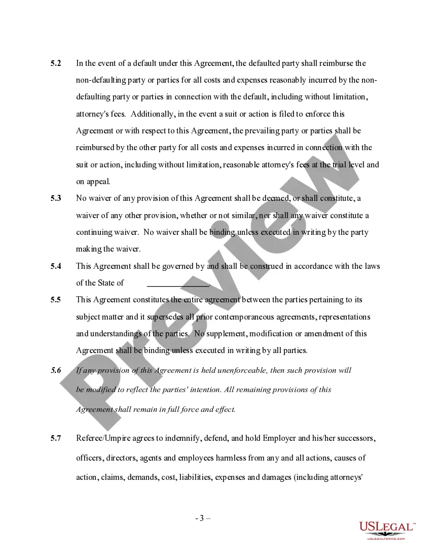 Preview Self-Employed Referee Or Umpire Employment Contract