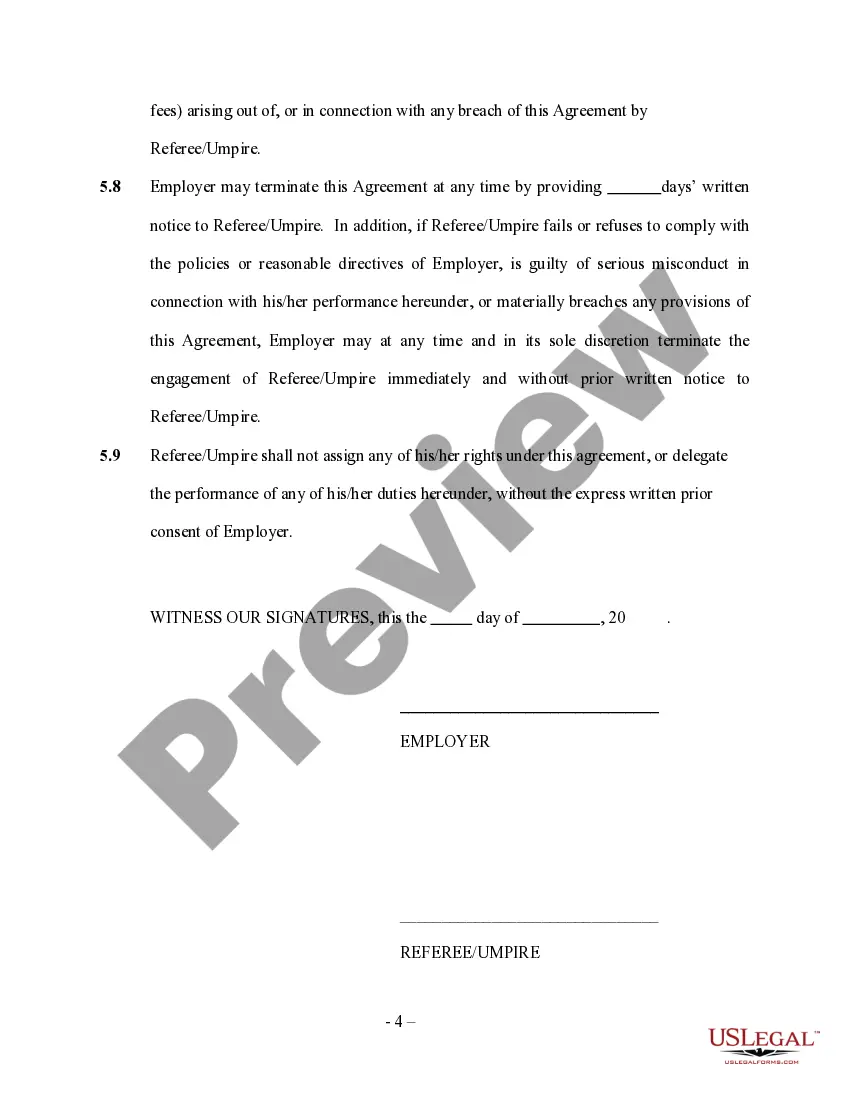 Preview Self-Employed Referee Or Umpire Employment Contract