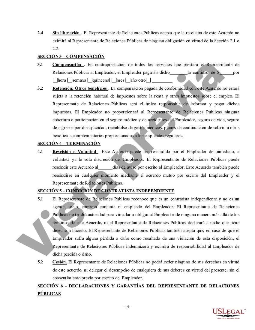 Preview Acuerdo de Relaciones Públicas - Contratista independiente autónomo
