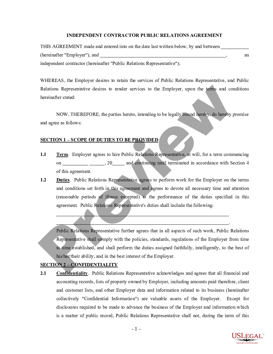Public Relations Services Agreement Template