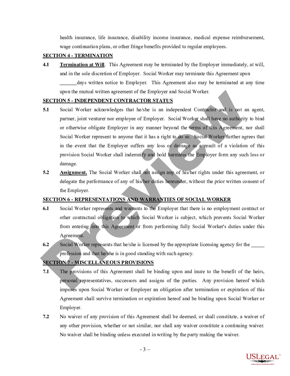 Social Worker Agreement Self Social Agreement Contractor Contract