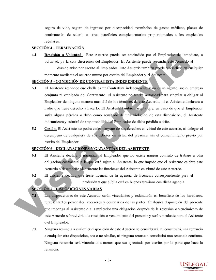Preview Acuerdo de Asistente de Médico - Contratista Independiente Trabajador por Cuenta Propia