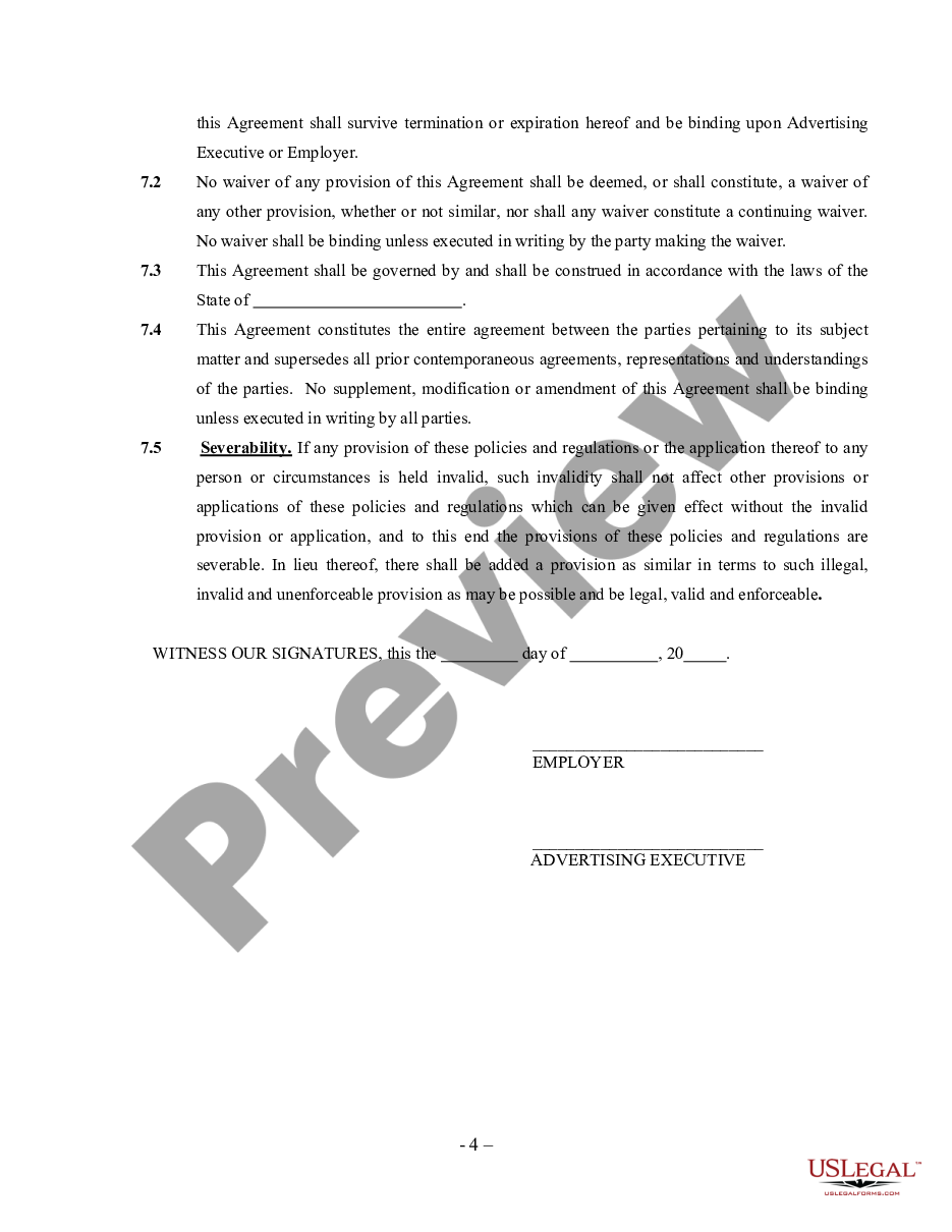 page 3 Advertising Executive Agreement - Self-Employed Independent Contractor preview