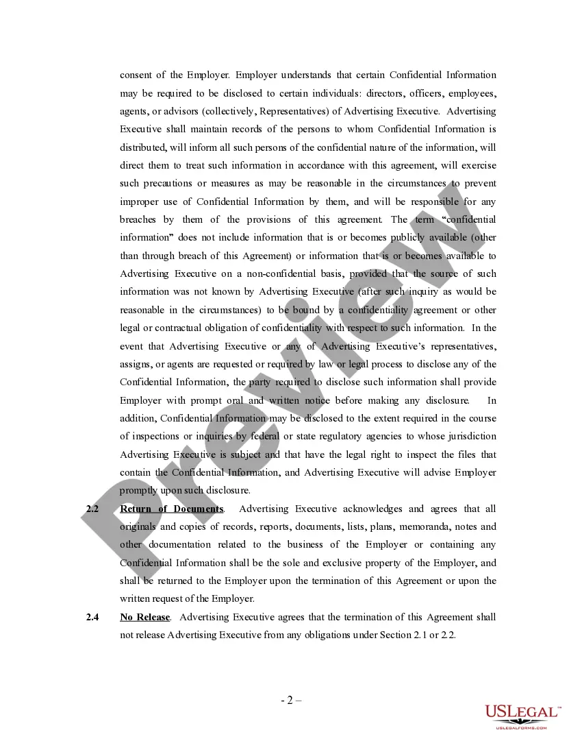 Preview Advertising Executive Agreement - Self-Employed Independent Contractor