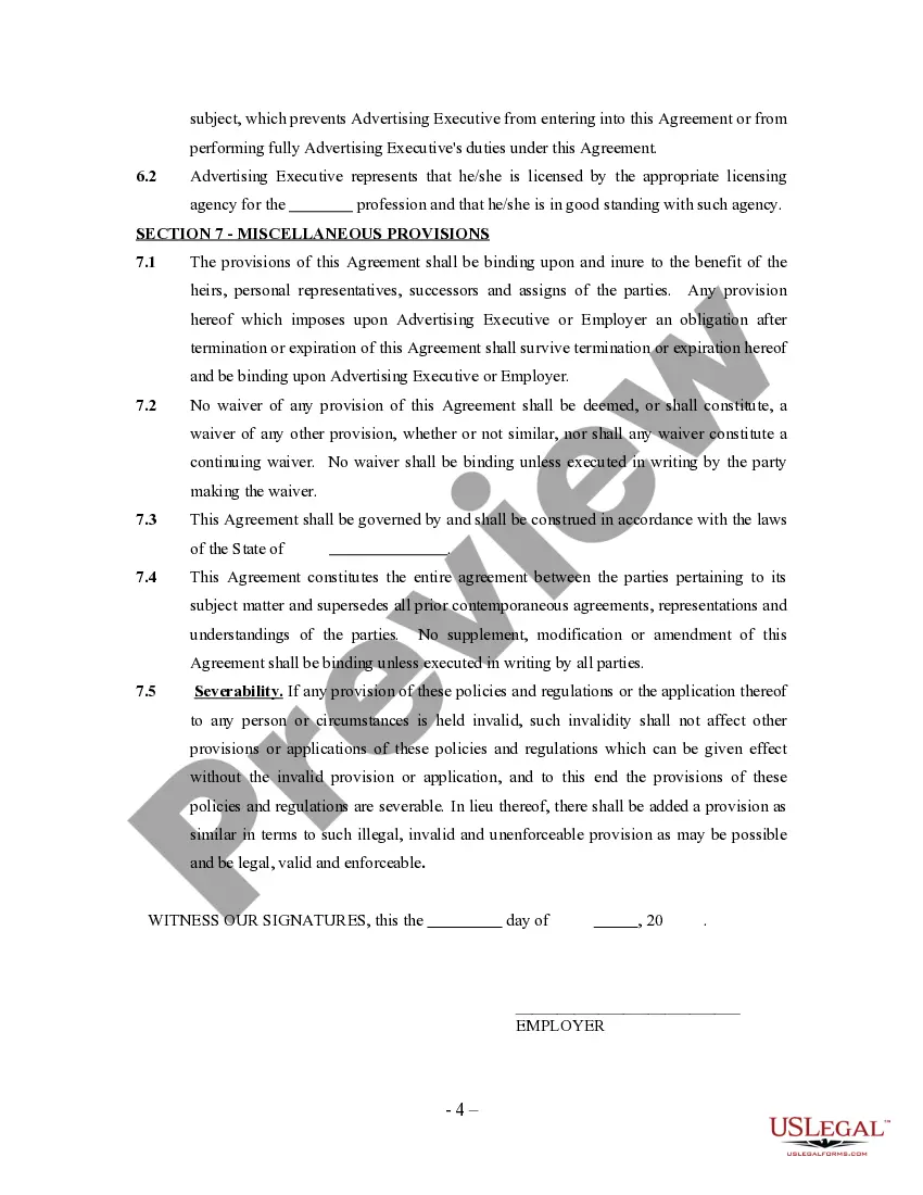 Preview Advertising Executive Agreement - Self-Employed Independent Contractor