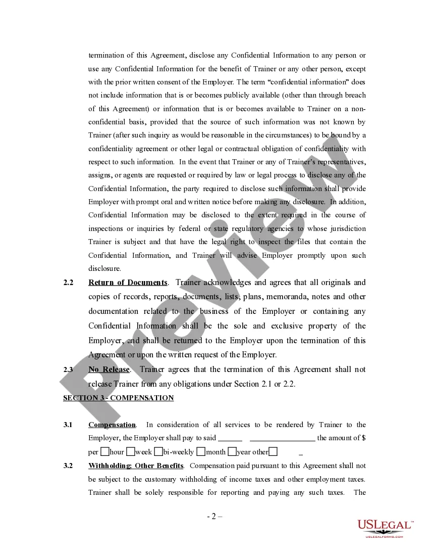 Preview Athletic Person Training or Trainer Agreement - Self-Employed Independent Contractor