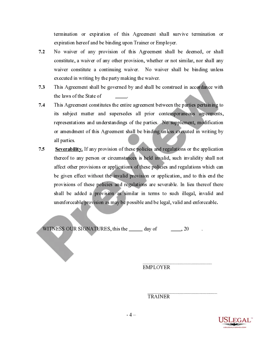 Preview Athletic Person Training or Trainer Agreement - Self-Employed Independent Contractor