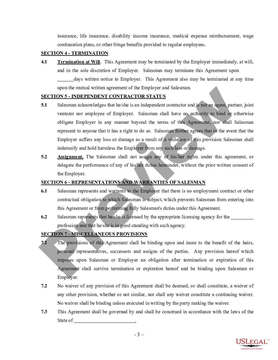 page 2 Car Salesman Agreement - Self-Employed Independent Contractor preview