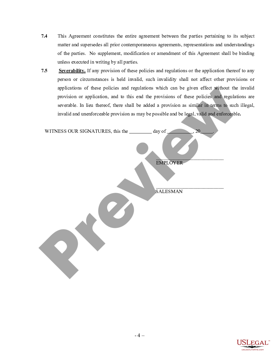 page 3 Car Salesman Agreement - Self-Employed Independent Contractor preview