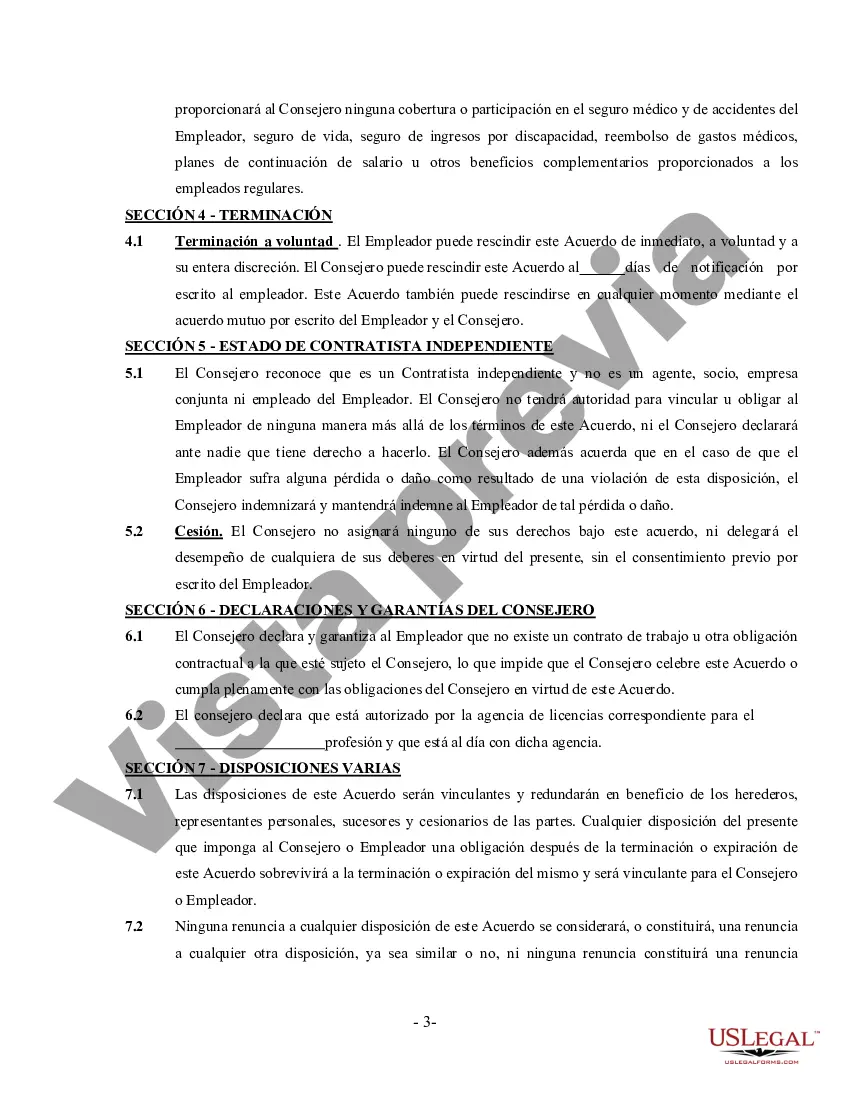 Preview Acuerdo de consejero - Contratista independiente autónomo