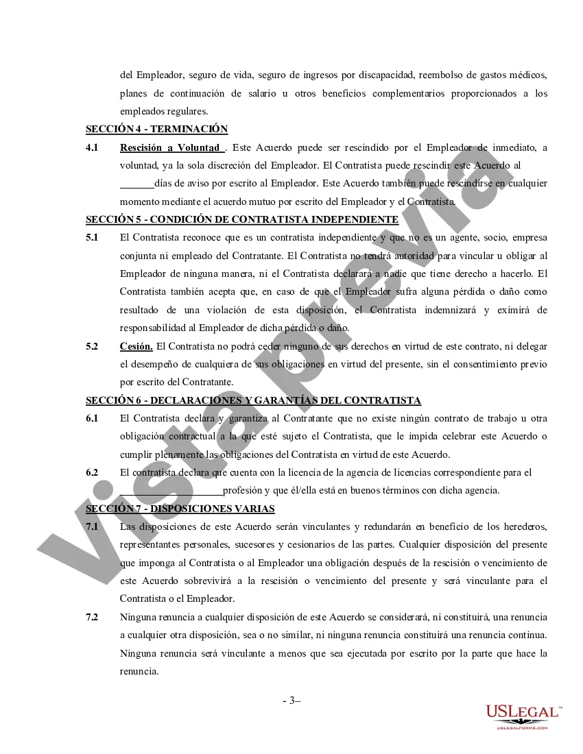Preview Contrato de Hotelería y Hospitalidad - Contratista Independiente Trabajador por Cuenta Propia