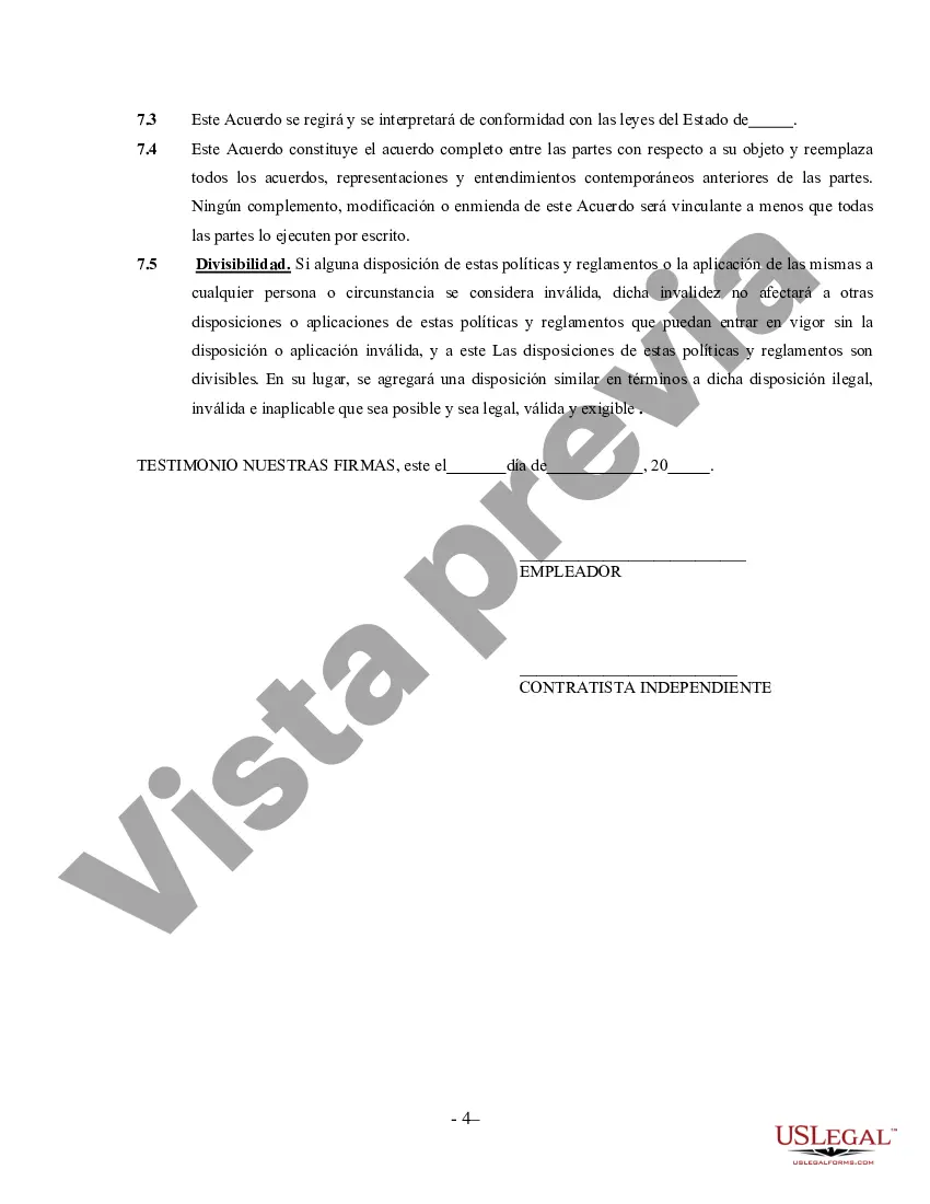Preview Contrato de Hotelería y Hospitalidad - Contratista Independiente Trabajador por Cuenta Propia