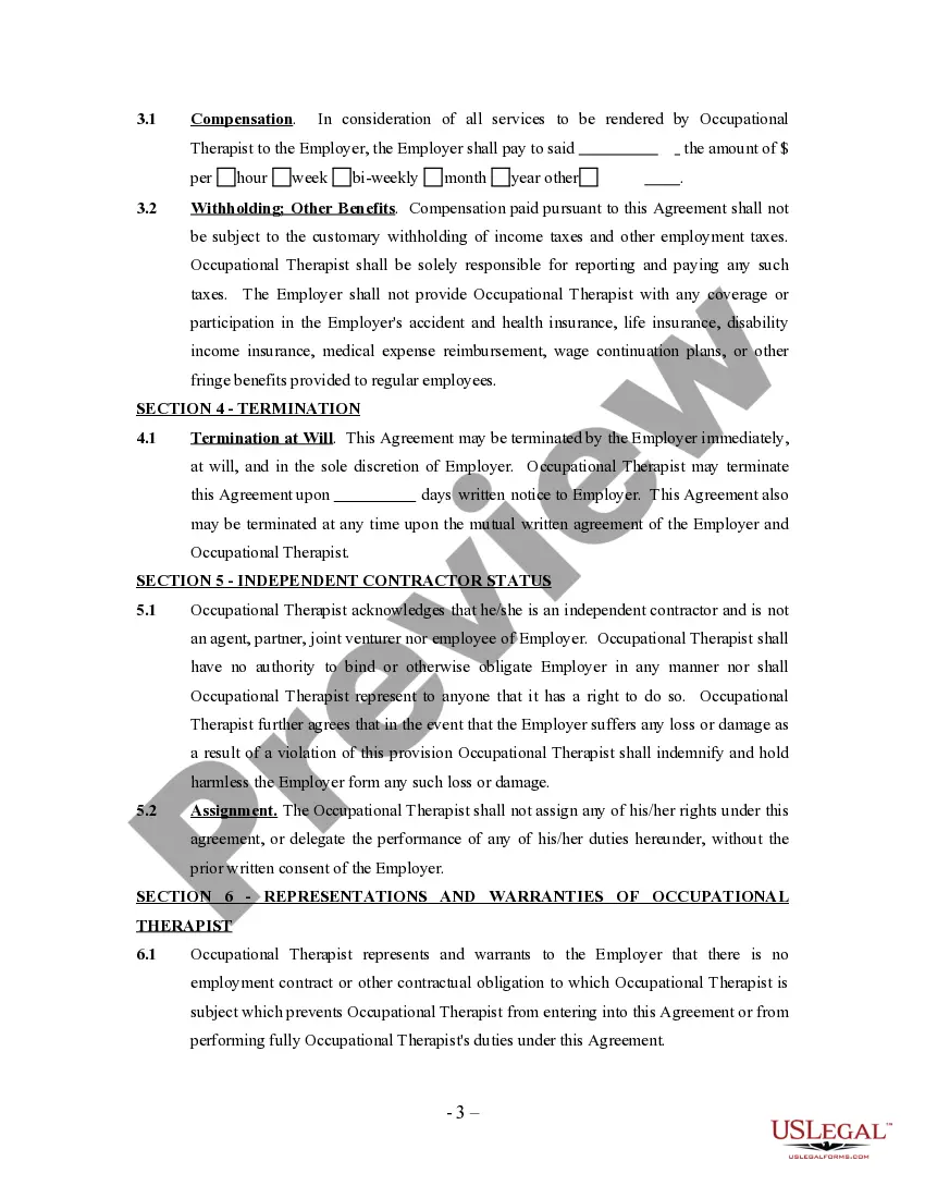 Get Occupational Therapist Agreement - Self-Employed Independent Contractor Preview Occupational Therapist Agreement - Self-Employed Independent Contractor