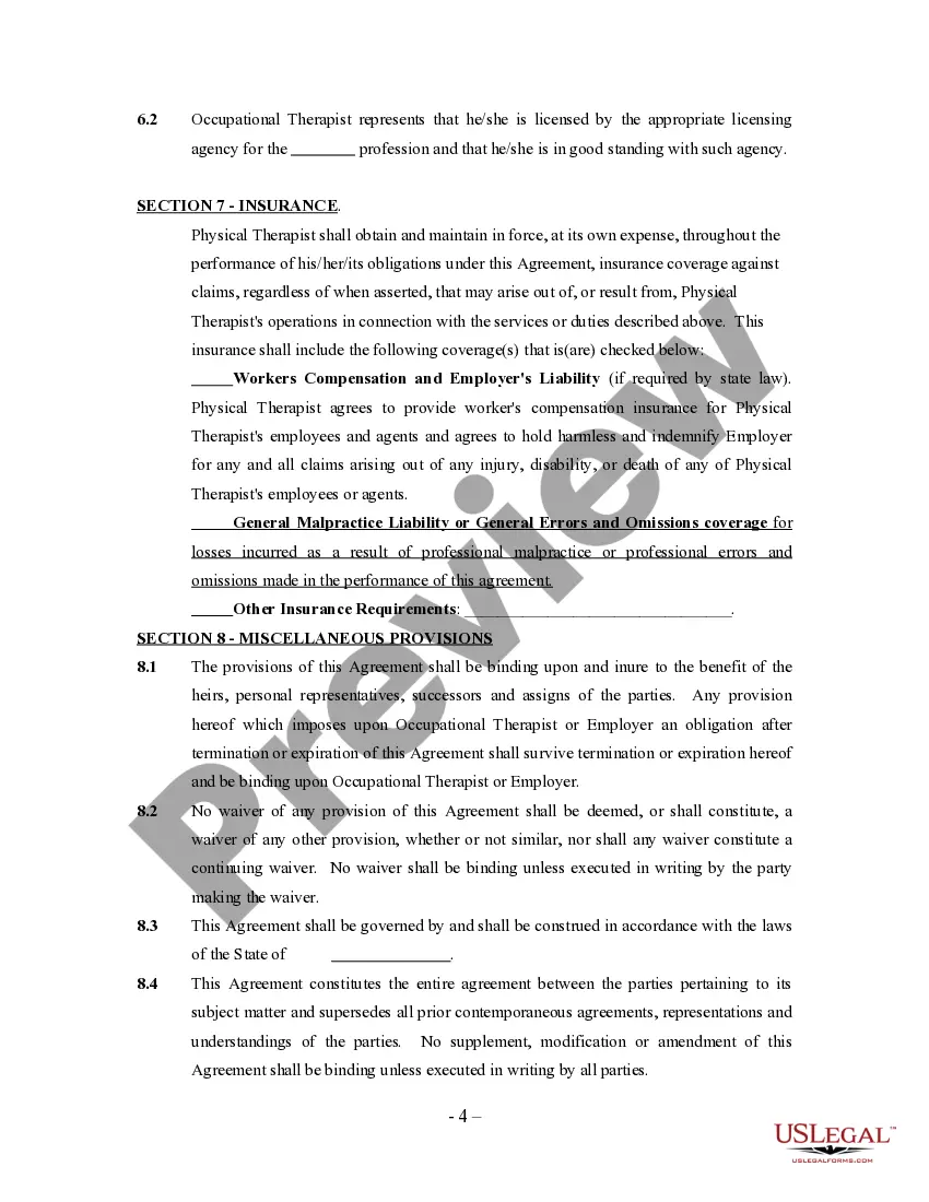 Get Occupational Therapist Agreement - Self-Employed Independent Contractor Preview Occupational Therapist Agreement - Self-Employed Independent Contractor