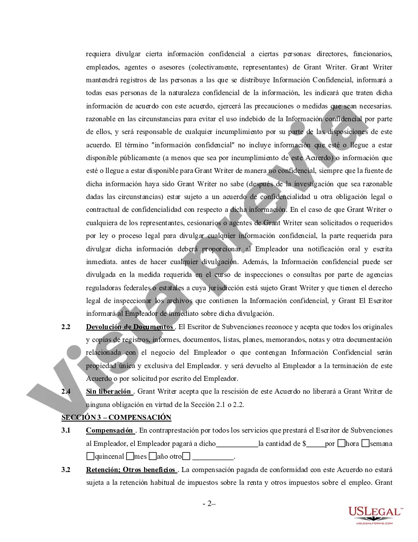 Preview Acuerdo de escritor de subvenciones: contratista independiente que trabaja por cuenta propia