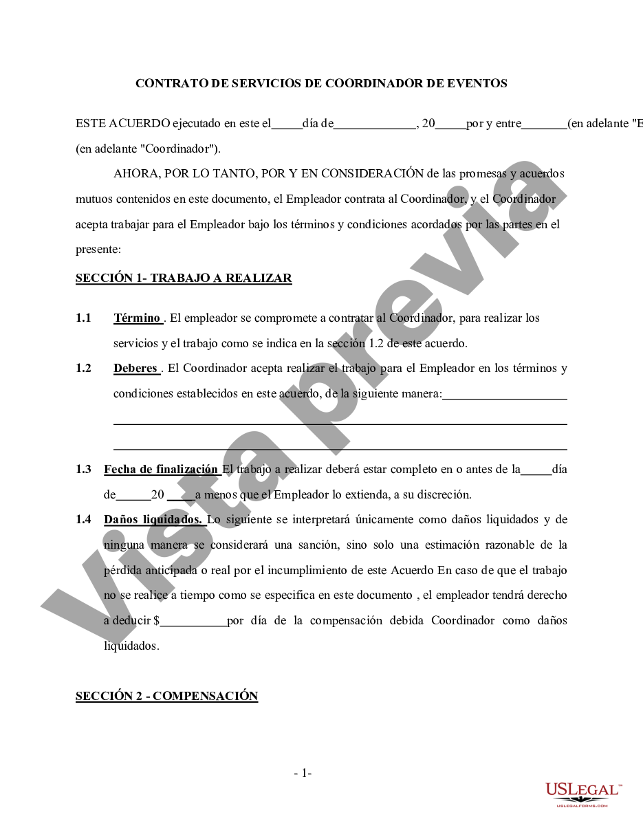 Contrato De Servicios De Coordinador De Eventos Por Cuenta Propia Contrato Eventos Us Legal 