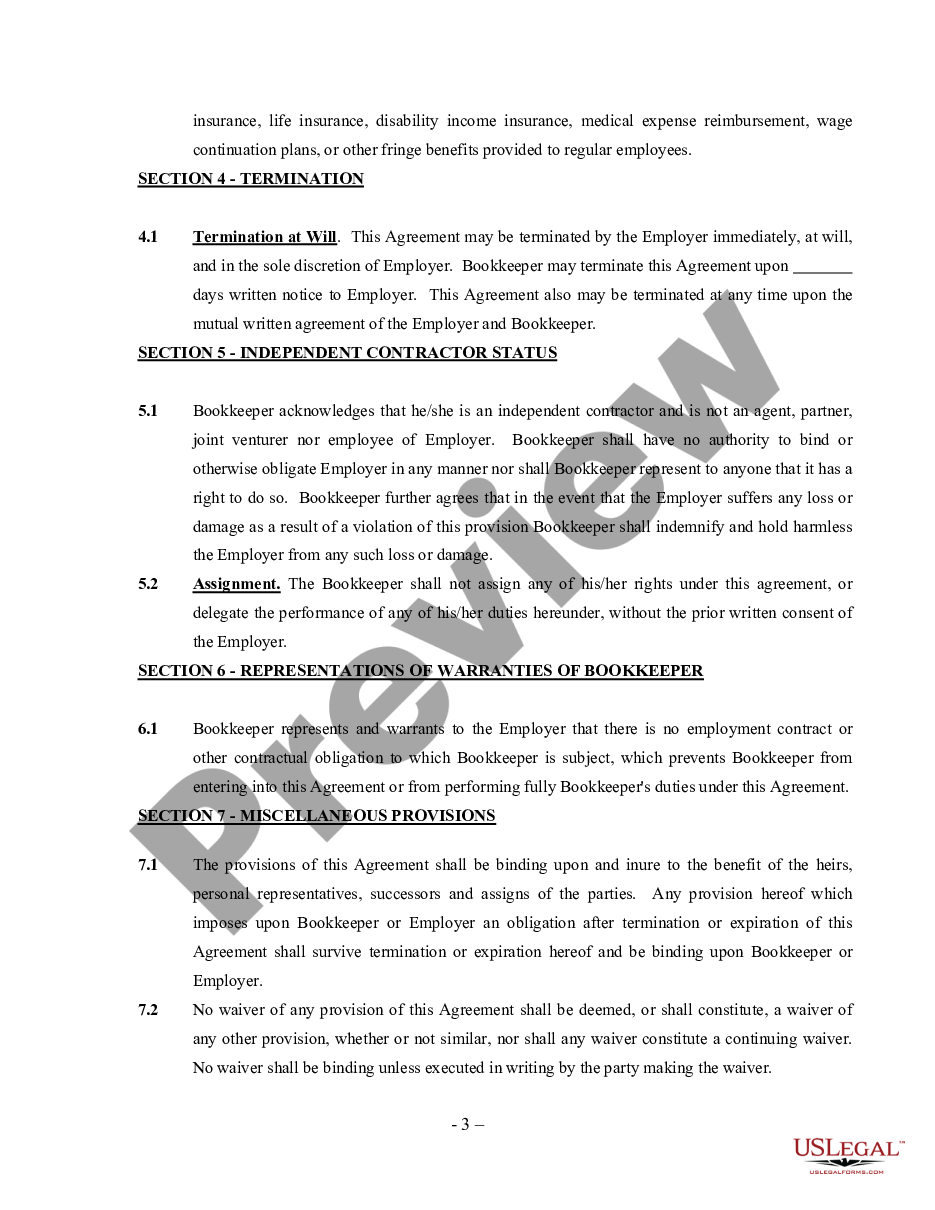 page 2 Bookkeeping Agreement - Self-Employed Independent Contractor preview