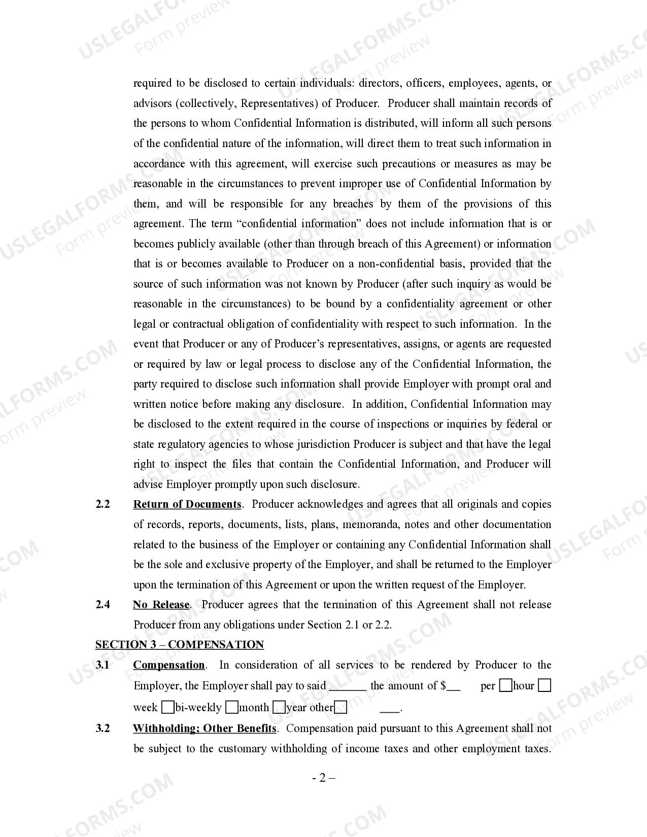 Preview Producer Agreement - Self-Employed Independent Contractor