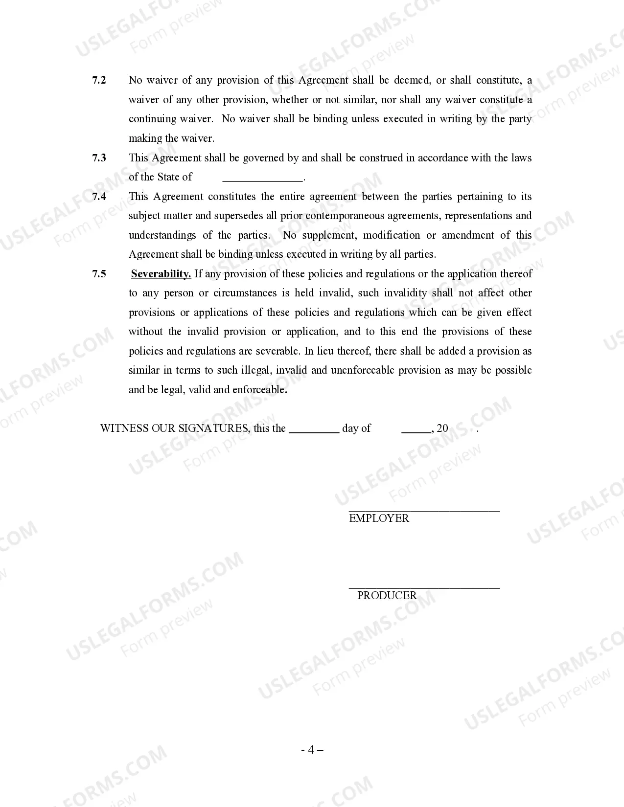 Preview Producer Agreement - Self-Employed Independent Contractor