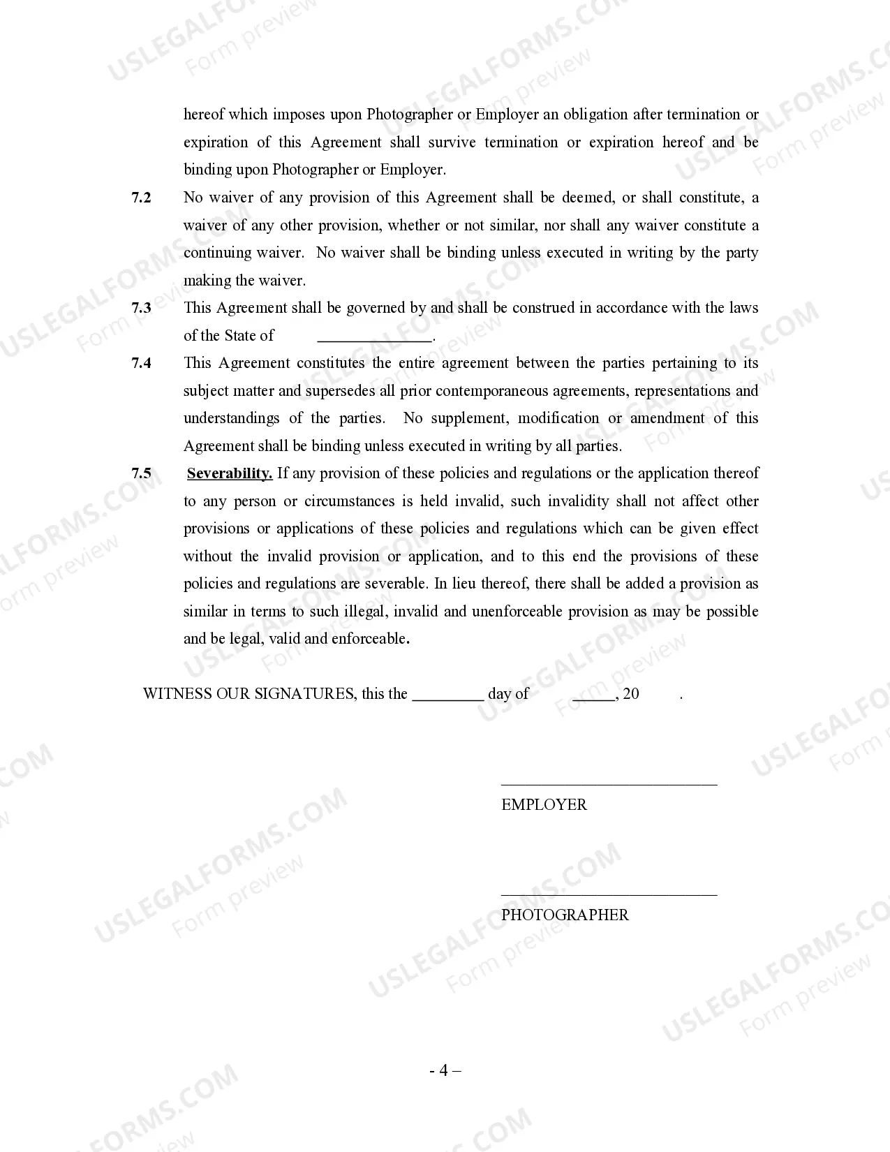 Preview Freelance Photographer Agreement - Self-Employed Independent Contractor