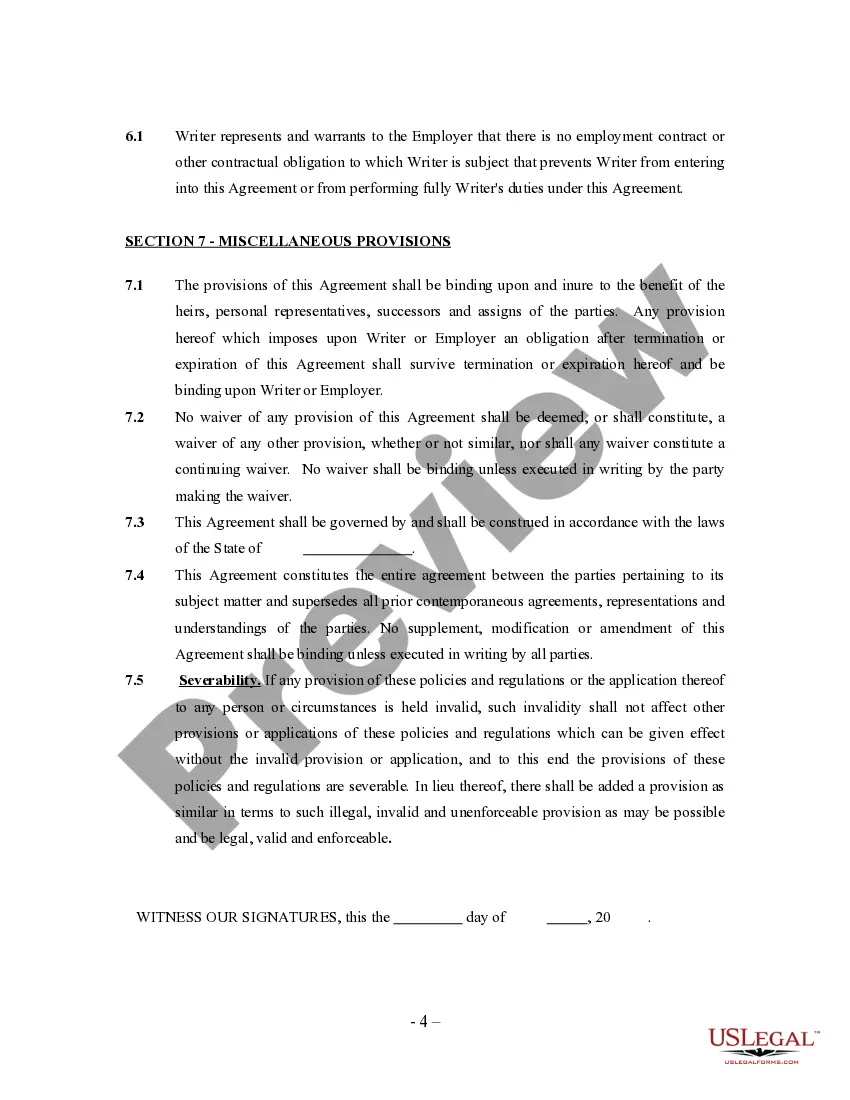 Preview Freelance Writer Agreement - Self-Employed Independent Contractor