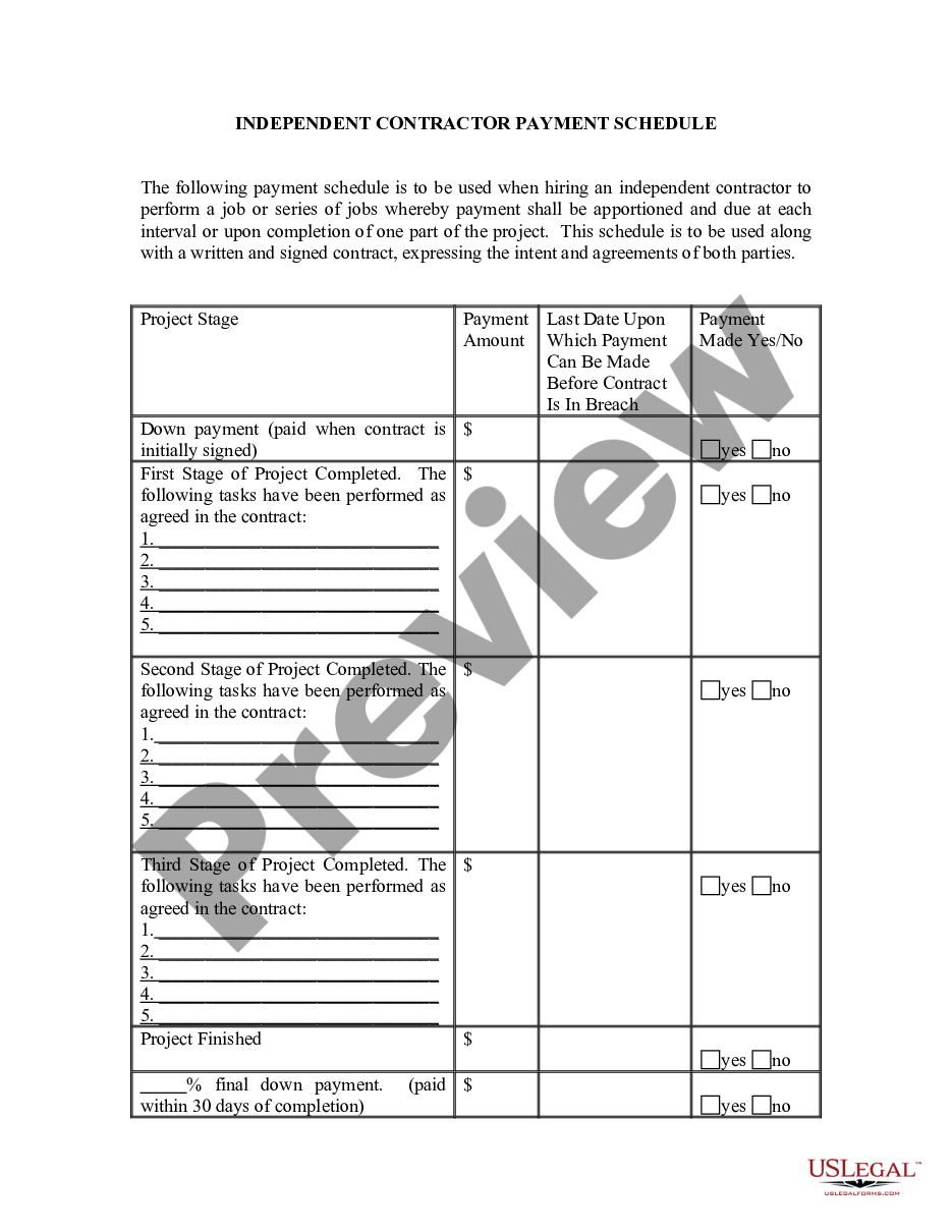 page 0 Self-Employed Independent Contractor Payment Schedule preview