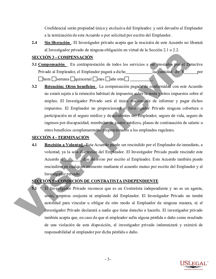Preview Acuerdo de Investigador Privado - Contratista Independiente Autónomo