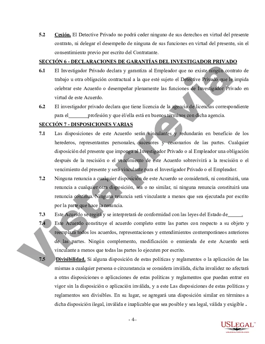 Preview Acuerdo de Investigador Privado - Contratista Independiente Autónomo