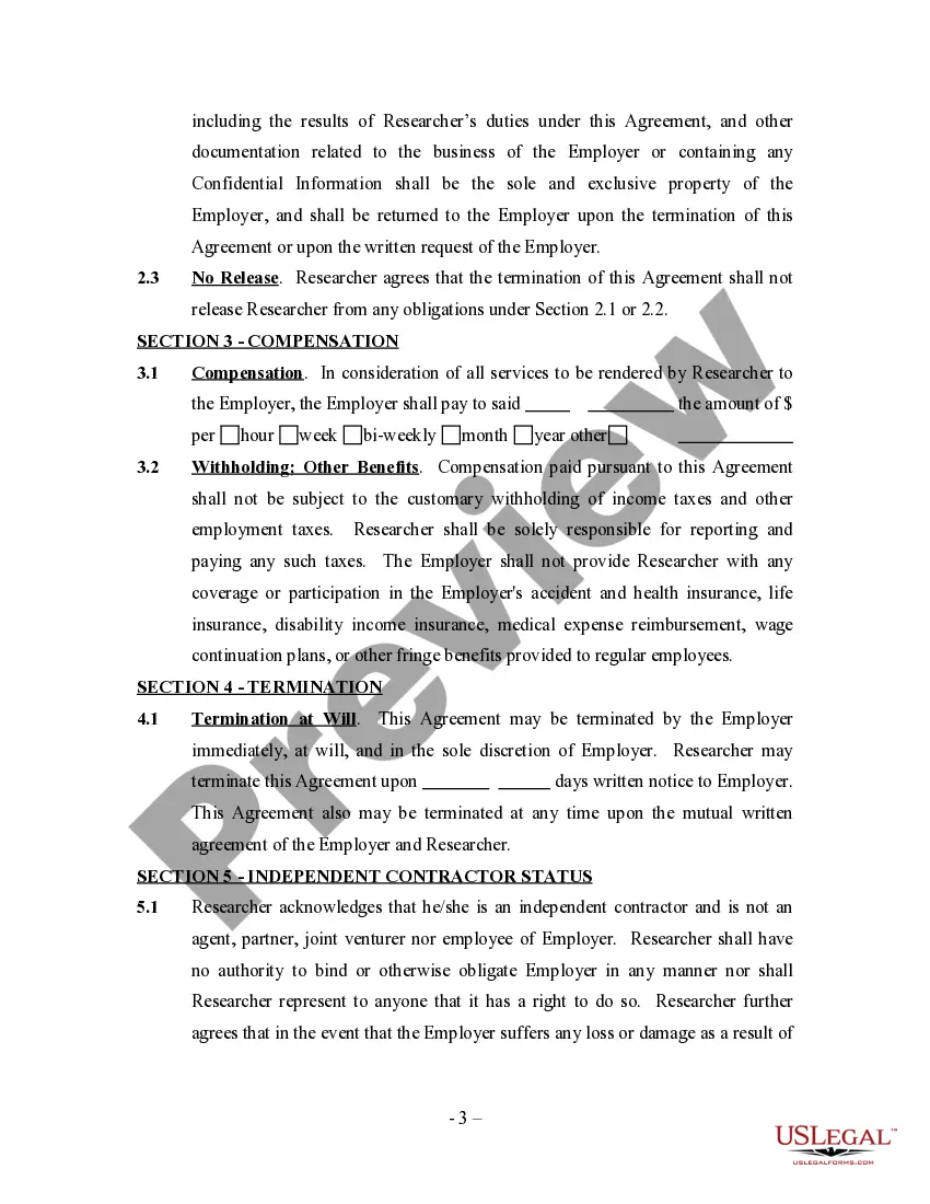 Get Research Agreement - Self-Employed Independent Contractor Preview Research Agreement - Self-Employed Independent Contractor