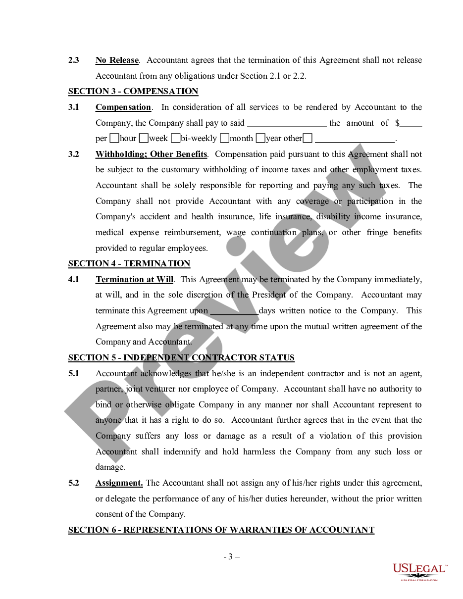page 2 Accounting Agreement - Self-Employed Independent Contractor preview