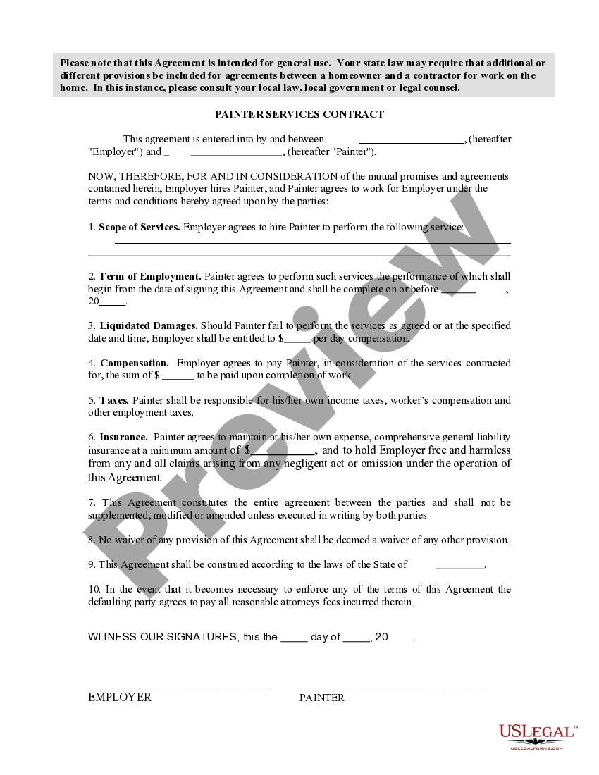 Mississippi SelfEmployed Painter Services Contract Painter Contract
