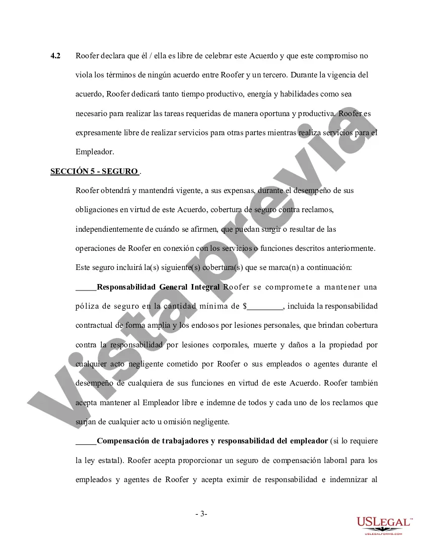 Preview Acuerdo de servicios de techado por cuenta propia