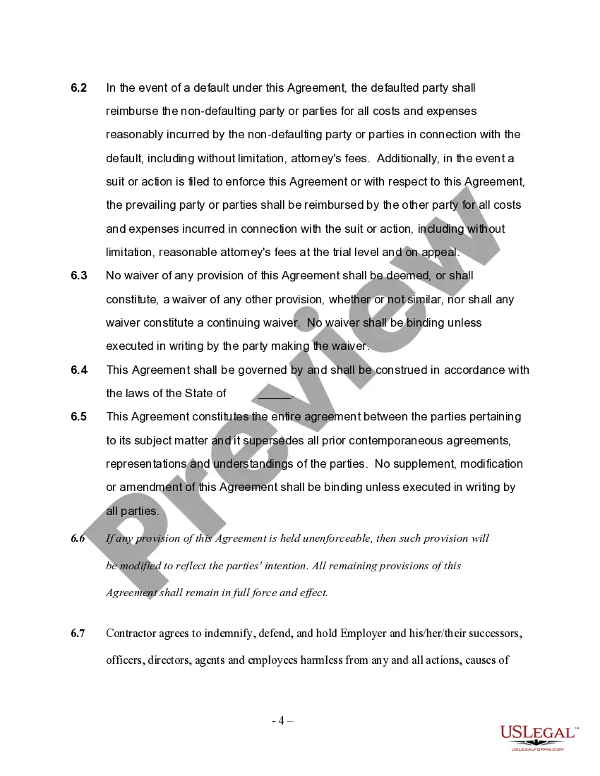 Preview Self-Employed Route Sales Contractor Agreement