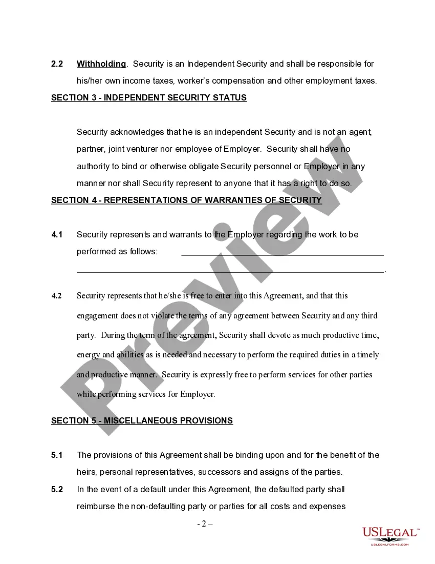 Get Self-Employed Security Guard Services Contract Preview Self-Employed Security Guard Services Contract