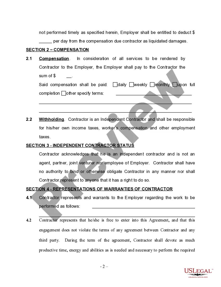 Preview Earth Removal - Self-Employed Hauling Services Contract