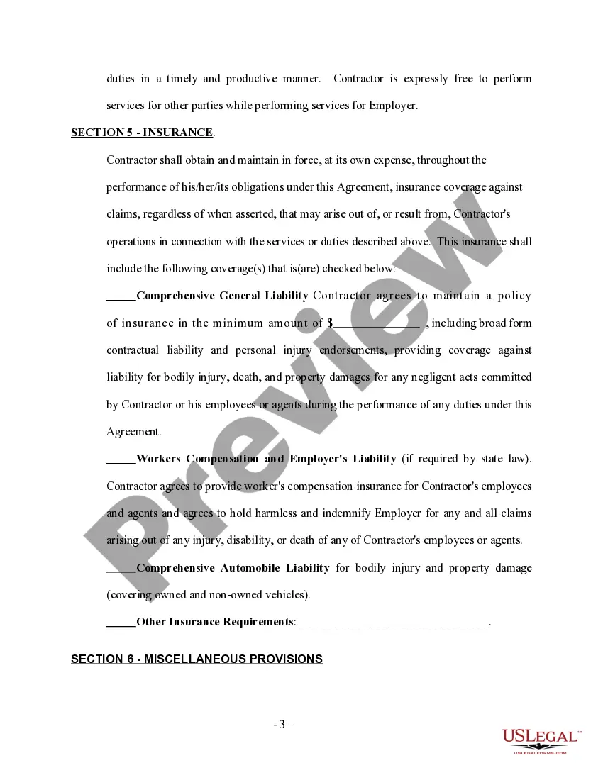 Preview Earth Removal - Self-Employed Hauling Services Contract