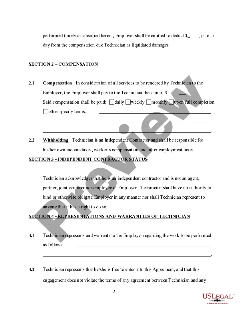 Get Self-Employed Technician Services Contract Preview Self-Employed Technician Services Contract