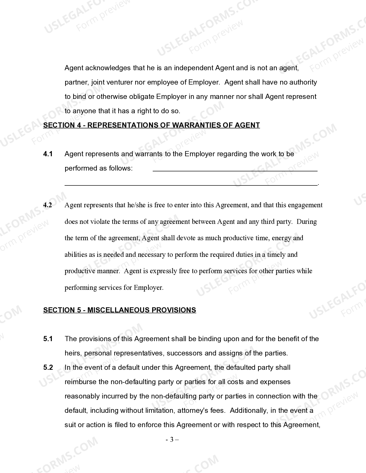 Mississippi SelfEmployed Travel Agent Employment Contract Self