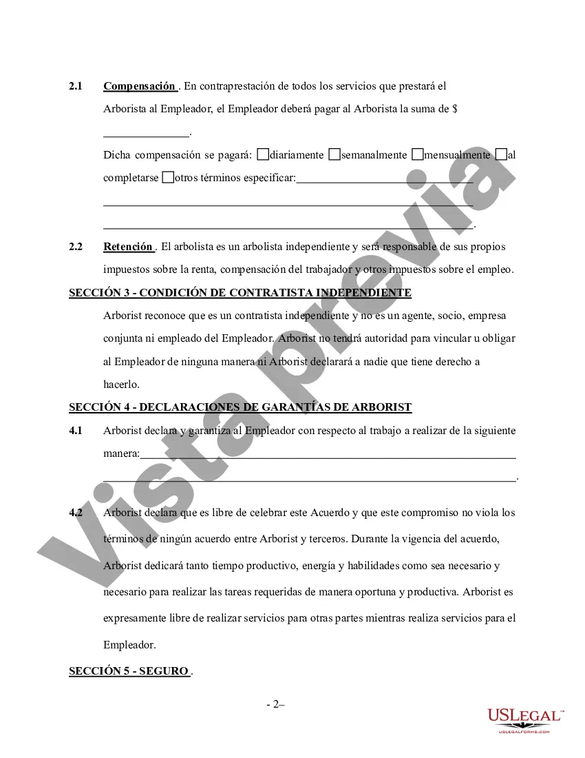 Preview Contrato de servicios de cirujano de árboles por cuenta propia: formato abreviado