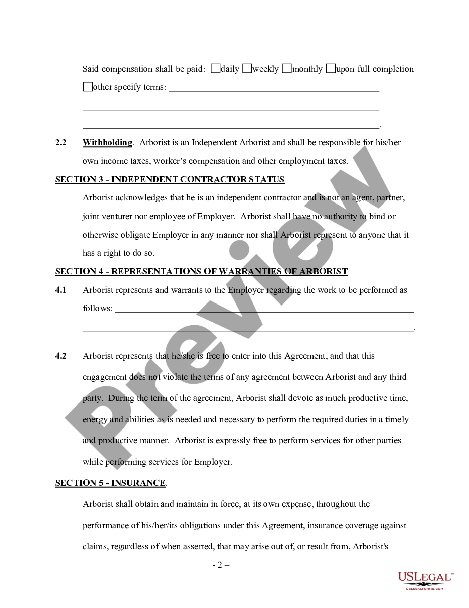 page 1 Self-Employed Tree Surgeon Services Contract - Short Form preview