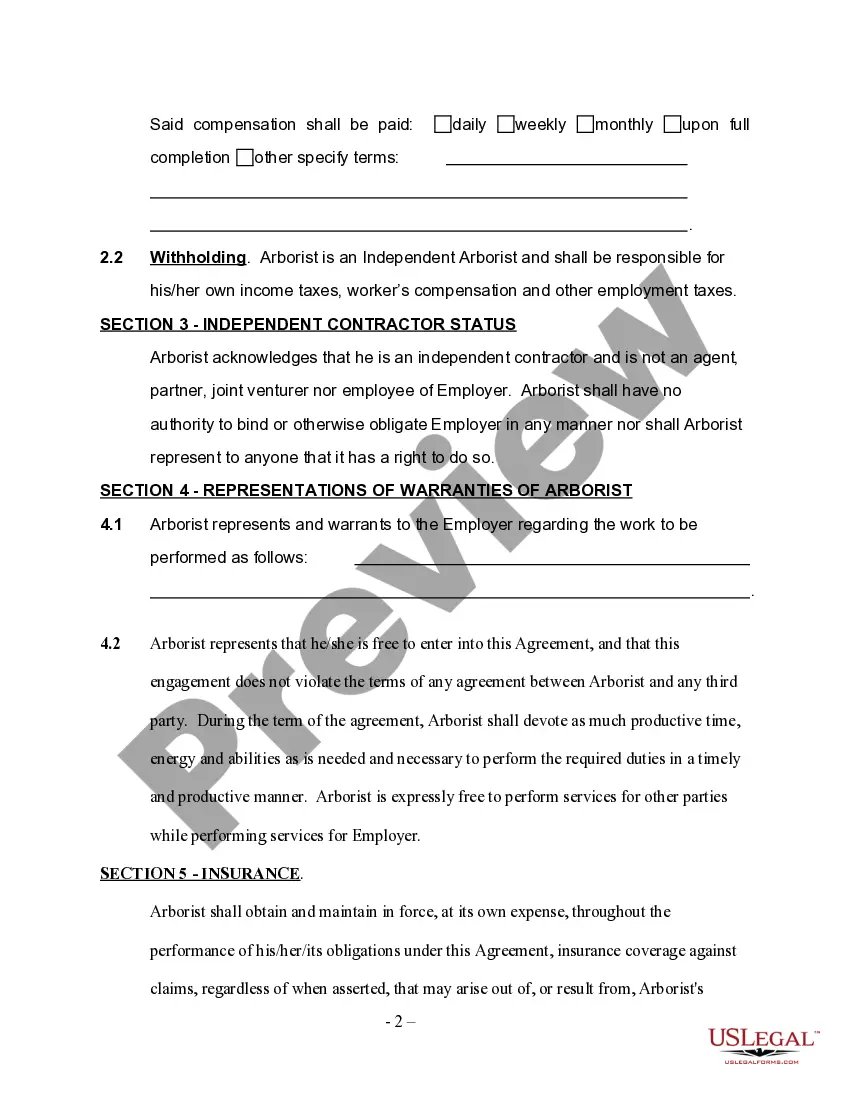 Get Self-Employed Tree Surgeon Services Contract - Short Form Preview Self-Employed Tree Surgeon Services Contract - Short Form