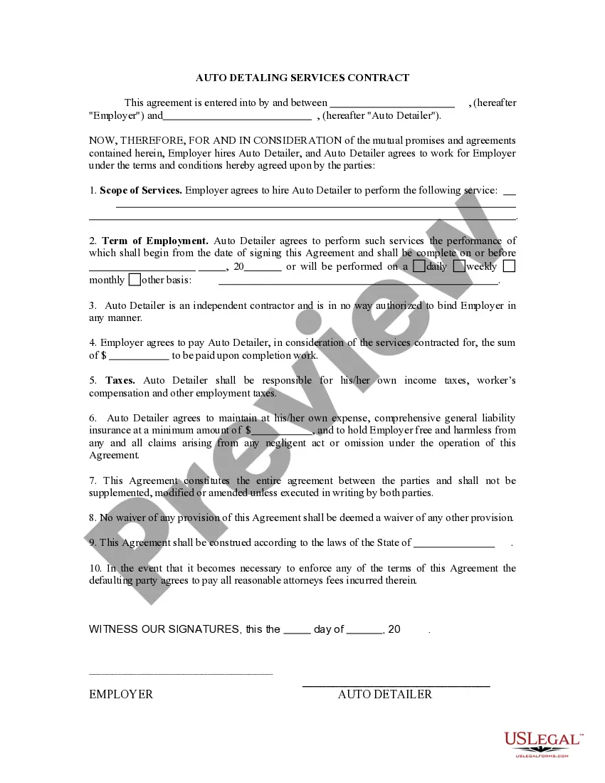 Preview Self-Employed Auto Detailing Services Contract