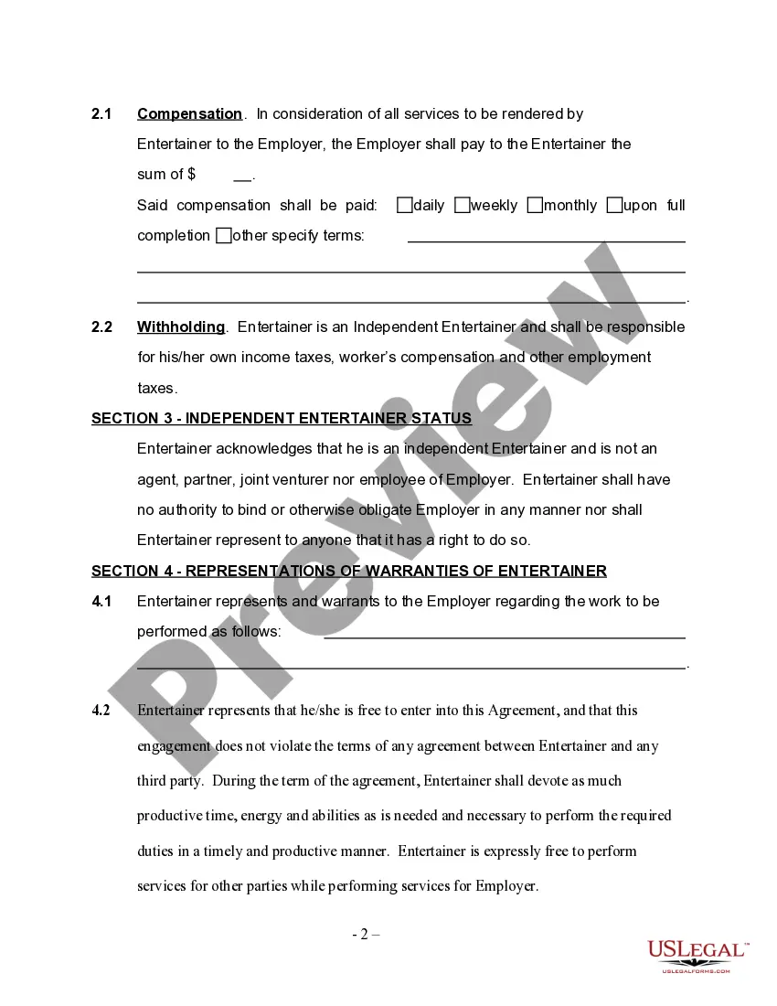 Get Self-Employed Wedding Entertainment Services Contract Preview Self-Employed Wedding Entertainment Services Contract