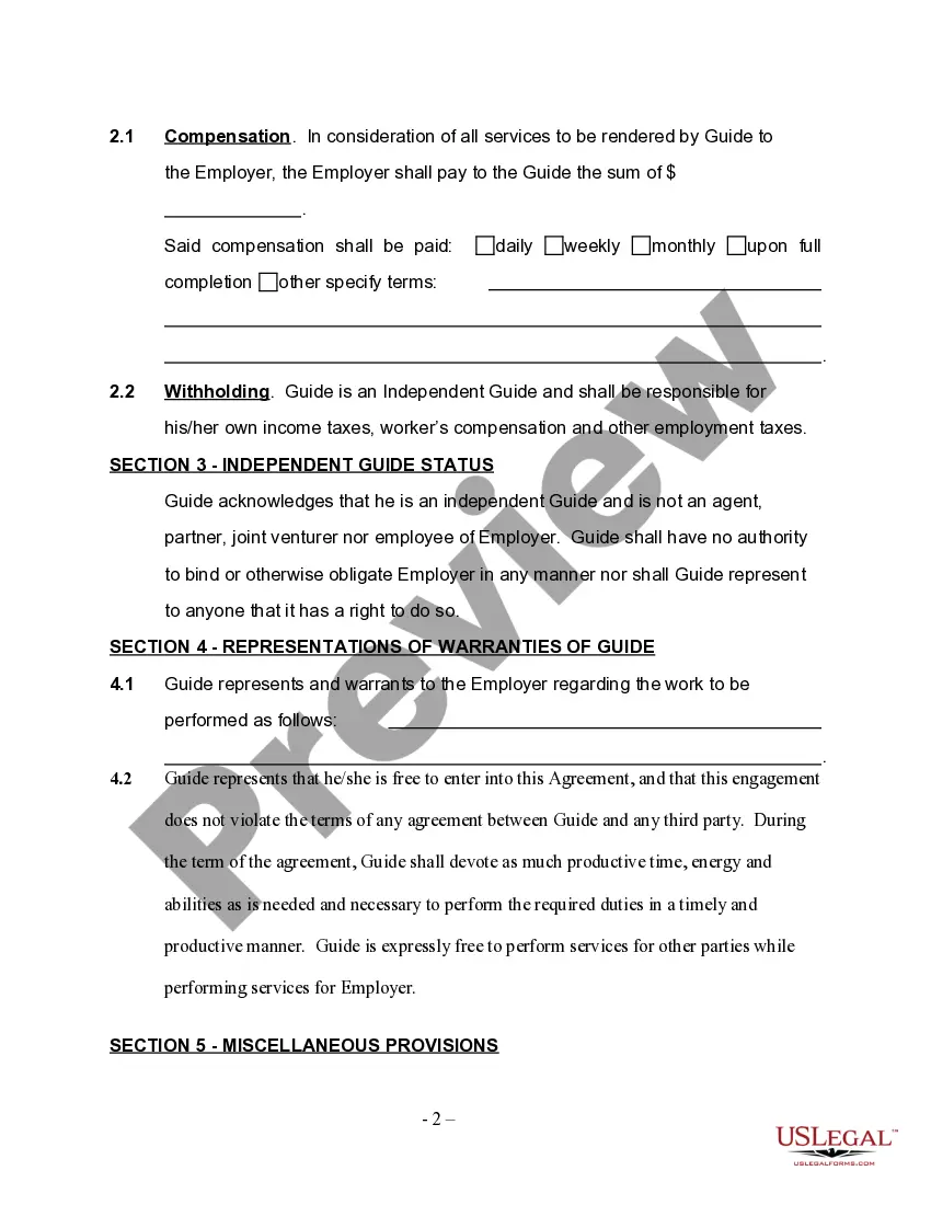 Get Self-Employed Tour Guide Services Contract Preview Self-Employed Tour Guide Services Contract