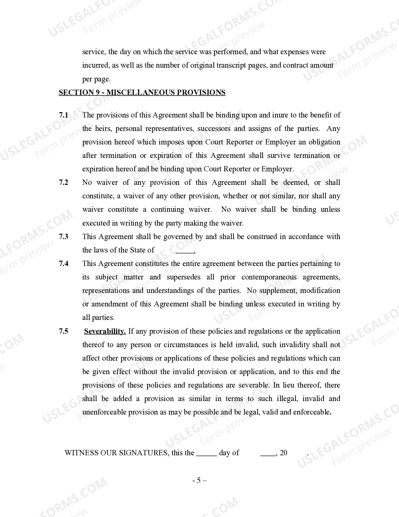 Preview Court Reporter Employment Agreement - Self-Employed Independent Contractor